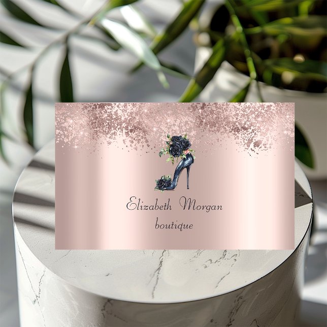 Eleganta högklackade skor Svarta rosor Glitter Ros Visitkort (Skapare uppladdad)