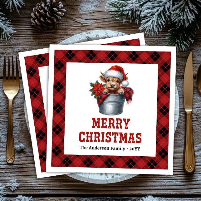 Eleganta höglandska kor jul servetter buffel  (Elegant highland cow Christmas napkins buffalo plaid decor

)