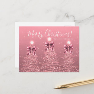 Eleganta Holiday Blush Rosa Julträd med slingor Vykort