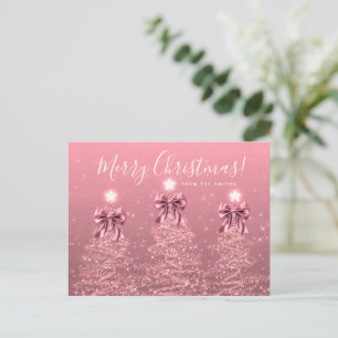 Eleganta Holiday Blush Rosa Julträd med slingor Vykort