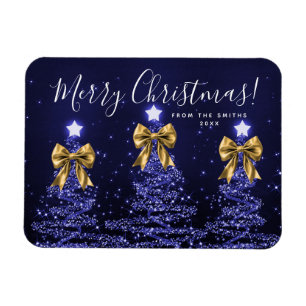 Eleganta Holiday Navyblå Julgranar Guld Magnet