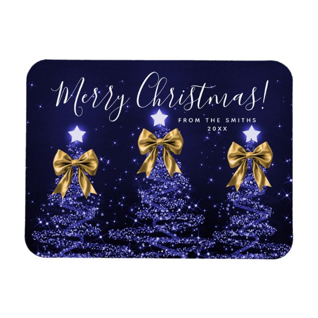 Eleganta Holiday Navyblå Julgranar Guld  Magnet (Horisontell)