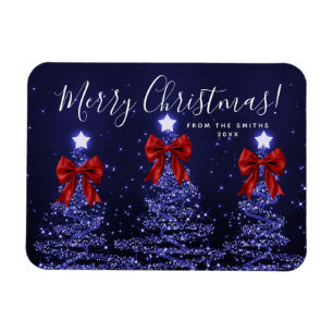 Eleganta Holiday Navyblå Julträd Röda Magnet