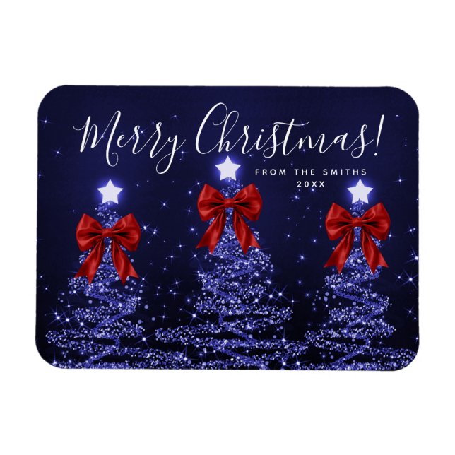 Eleganta Holiday Navyblå Julträd Röda  Magnet (Horisontell)