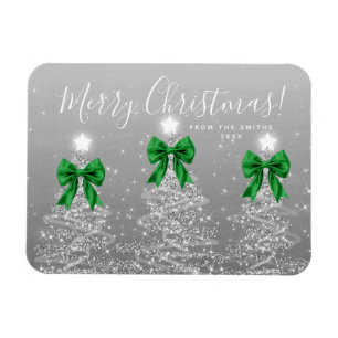 Eleganta Holiday Silver Julträd Gröna Magnet