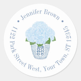 Eleganta hortensior krukmakarvas återvändsadress runt klistermärke