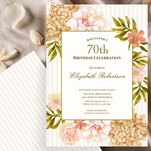 Eleganta höstblommor 70-års födelsedagsinbjudan inbjudningar (Skapare uppladdad)
