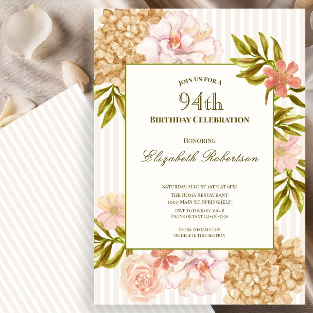 Eleganta höstblommor 94-års födelsedagsinbjudan inbjudningar (Skapare uppladdad)