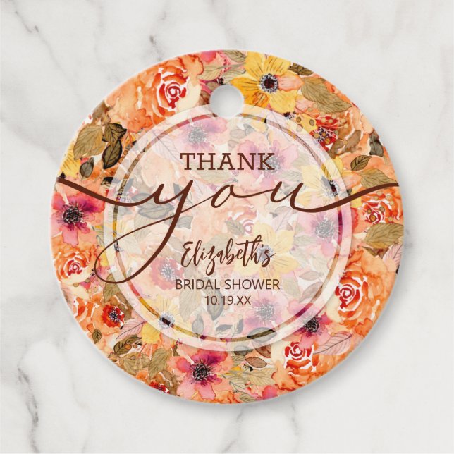 Eleganta höstblommor Bröllopsfest Tack Gåvor Etiketter (Framsida)