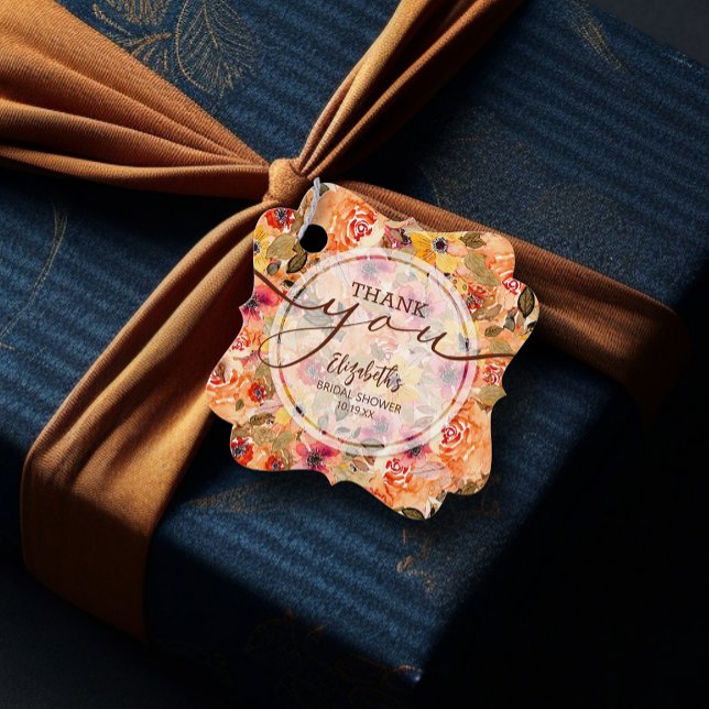 Eleganta höstblommor Bröllopsfest Tack Gåvor Etiketter (Elegant autumn flowers bridal shower thank you fancy square favor tags 2" x 2")