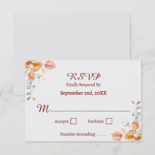Eleganta höstfärger Fallande löv Bröllop RSVP OSA Kort