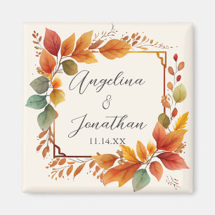 Eleganta höstliga blad Vattenfärg Crème Bröllop Magnet