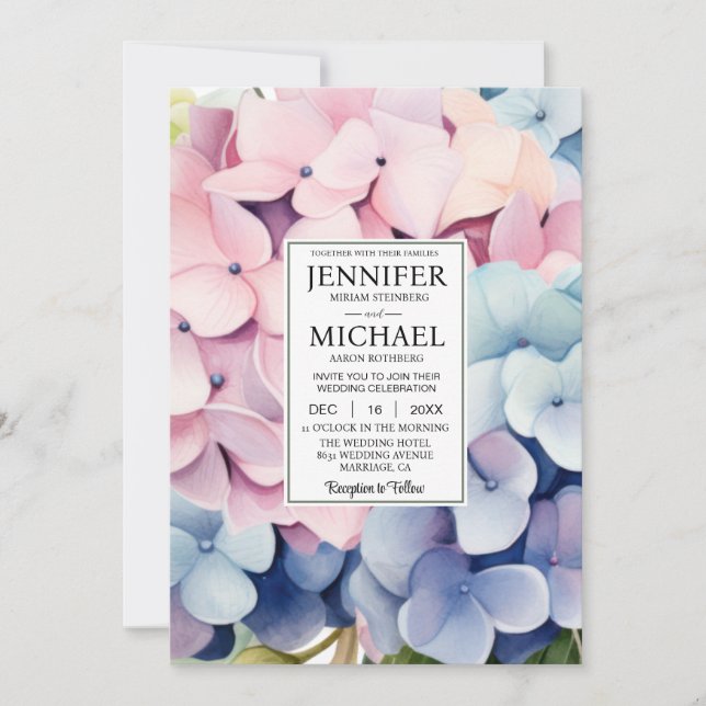 Eleganta Hydrangeas Bröllopsinbjudningar Inbjudningar (Framsida)