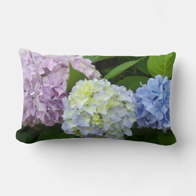 Eleganta Hydrangeas lila blå rosa blommig Lumbarkudde (Framsida)