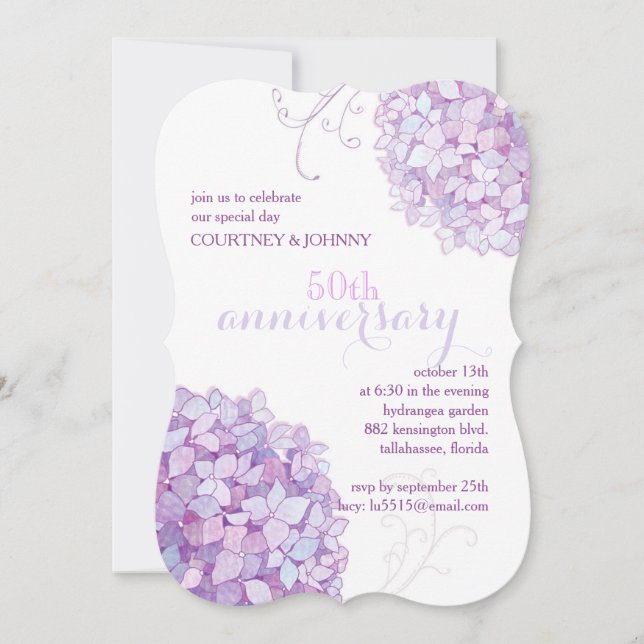 Eleganta Hydrangeor 50-års bröllopsjubileum-fest Inbjudningar (Framsida)