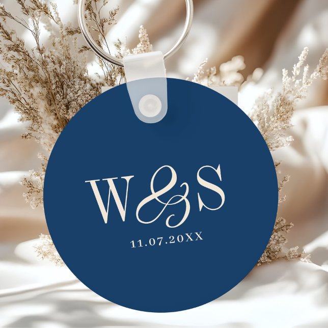 Eleganta initialer för nygifta i marinblått nyckelring (Skapare uppladdad)