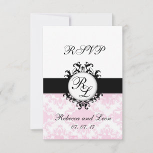 Eleganta initialer Rosa damast Bröllop RSVP-kort OSA Kort