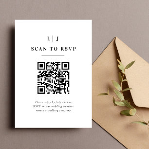 Eleganta initialer Svart-vit bröllops QR-kod OSA Kort