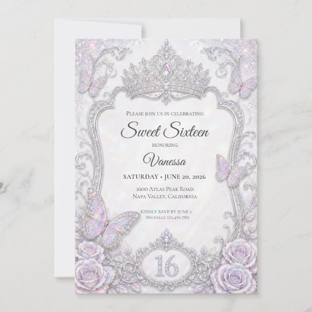 Eleganta Iridescerande Fjärilar Sweet 16 Inbjudningar (Framsida)
