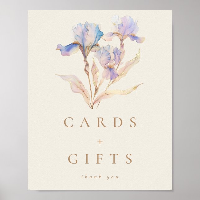 Eleganta Iris Blommiga Bröllopskort och Gåvor Poster (Framsidan)