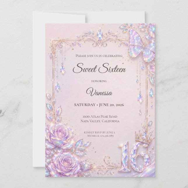 Eleganta Iriserande Fjärilar Sweet 16 Inbjudningar (Framsida)