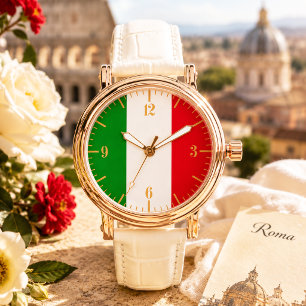 Eleganta italienska flaggur med guldstrimmor Itali Armbandsur