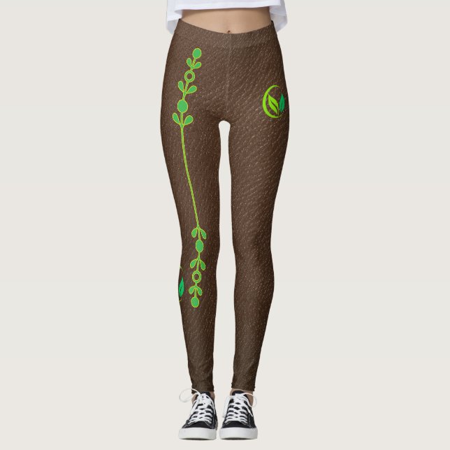 Eleganta jordnära läderstruktur leggings (Framsida)