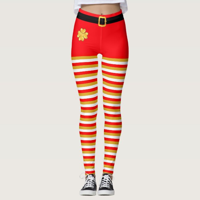 Eleganta jul-elf-strumpbyxor med ränder leggings (Framsida)