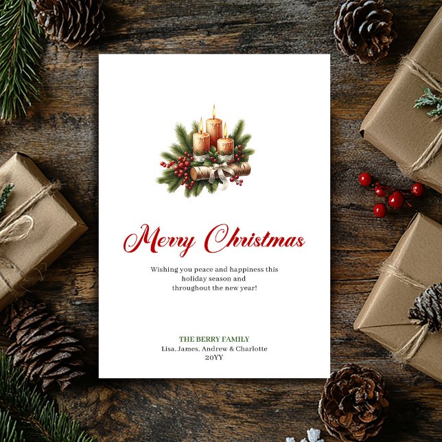 Eleganta jul ljus rusticiska trädkort julkort (Elegant Christmas candles rustic wooden card)