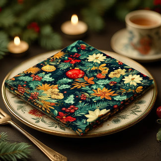 Eleganta juldekorationer och bladverksmiddag pappersservett