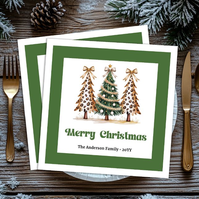 Eleganta julgran leopardtryckta servetter Custo (Elegant Christmas Tree Leopard Print Napkins Custom!)