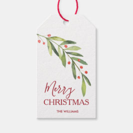 Eleganta julgran med bär God Jul Presentetikett