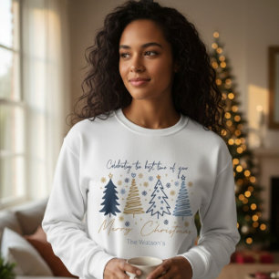 Eleganta julgranar Blå Guld God Jul T Shirt