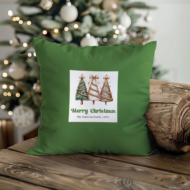 Eleganta julgranar Grön Guld Personlig  Kudde (Elegant Christmas Trees Green Gold Personalized Pillow)