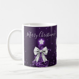 Eleganta julgranar i lila med silverband kaffemugg