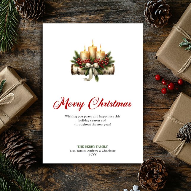 Eleganta julgranar ljus tall julgran design kort (Elegant Christmas candles pine holly design card)