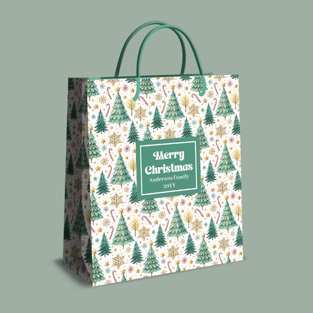 Eleganta julgranar presentväska röd grön guld (Elegant Christmas trees gift bag red green gold

)