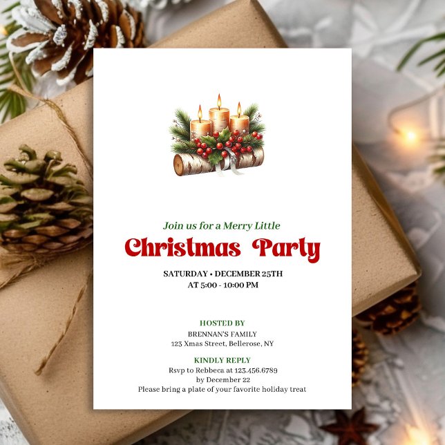 Eleganta julgranskandledar Julfestinladan Inbjudningar (Chic Christmas Candles Holiday Party Invite)