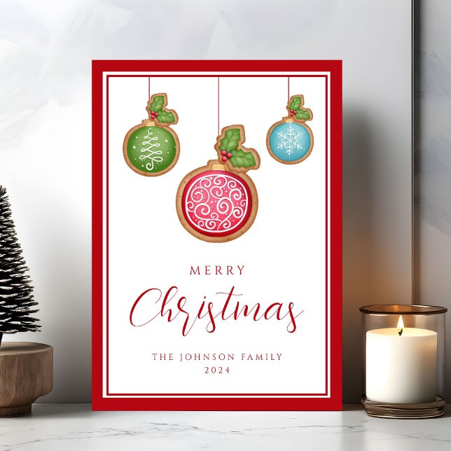 Eleganta julgranskulor med script julkort (Elegant Script Christmas Baubles Holiday Card)