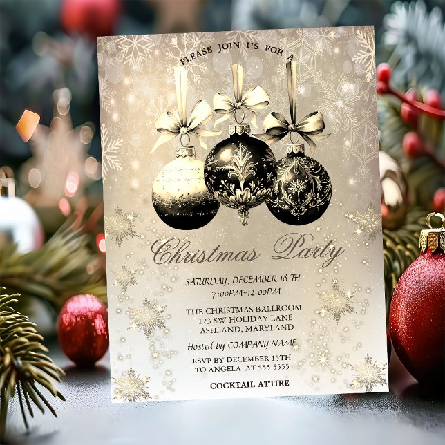 Eleganta julgranskulor Snöflingor Guld  Inbjudningar (Skapare uppladdad)