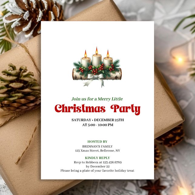 Eleganta julgransljus julkrans inbjudan (Elegant Christmas Candles Pine Wreath Invitation)