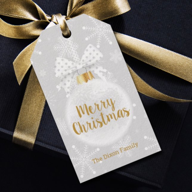 Eleganta julgransprydnader i form av snöflingor presentetikett (Skapare uppladdad)
