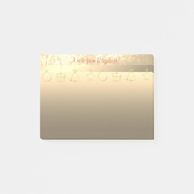 Eleganta julgransprydnader i guld - personliga post-it block (Framsida)