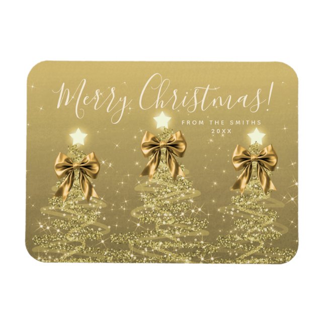 Eleganta julguldträd + år magnet (Horisontell)