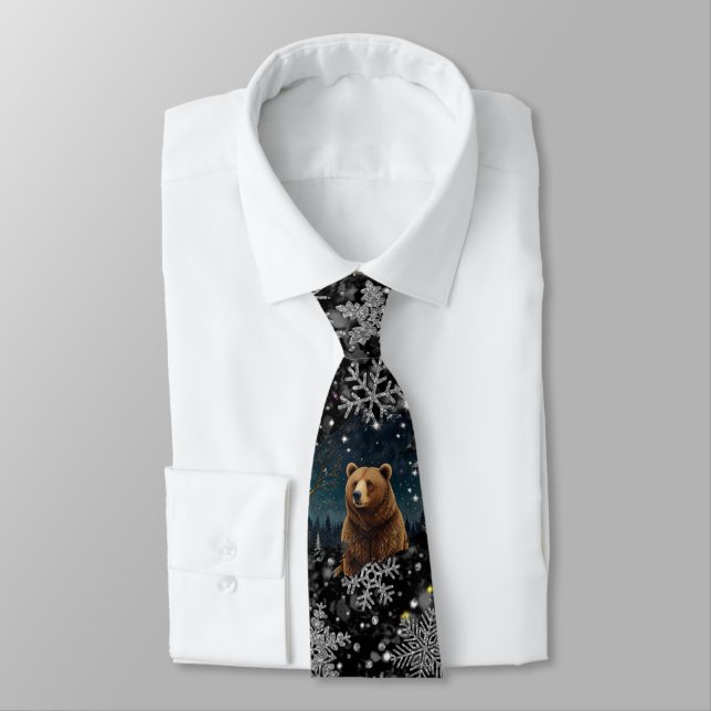 Eleganta julsnöflingor brun björn slips (Bunden)