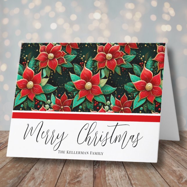 Eleganta julstjärnor julgran helgkort (Unique Festive Poinsettia Flowers Christmas Holiday Card )