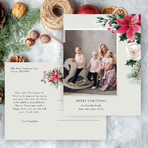 Eleganta julstjärnor, rosor & tallar foto helg vykort