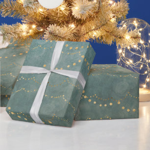 Eleganta julsträngljus guld/teal presentpapper