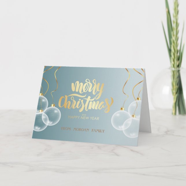Eleganta julvita bollar blå jul helgkort (Framsida)