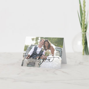 Eleganta kalligrafi foto bröllop tackkort